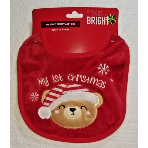 Season Bright one size / red My First Christmas Baby Bib Teddy Bear Unisex 0-12 Months *k324