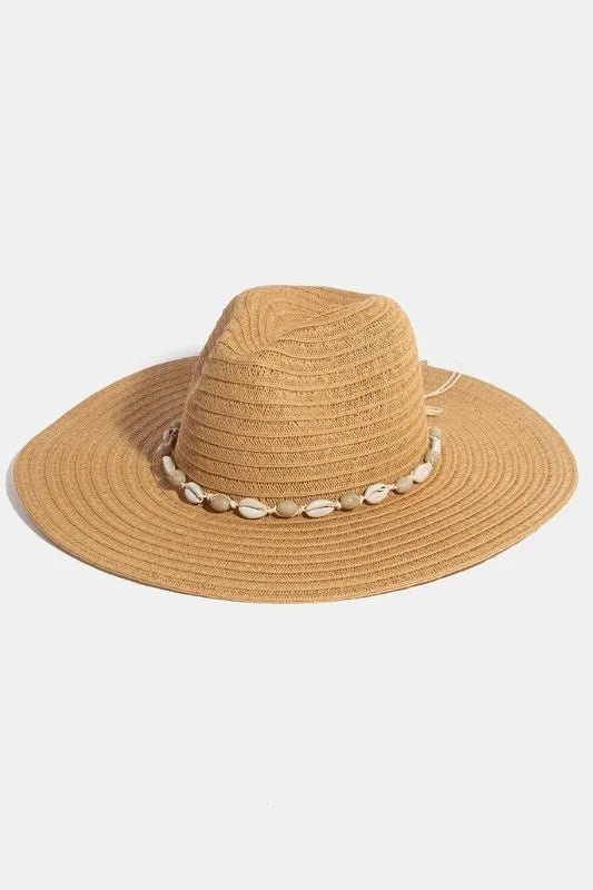 Shell - Beaded Wide Brim Straw Sun Hat – Coastal Resort Style - Triniskies