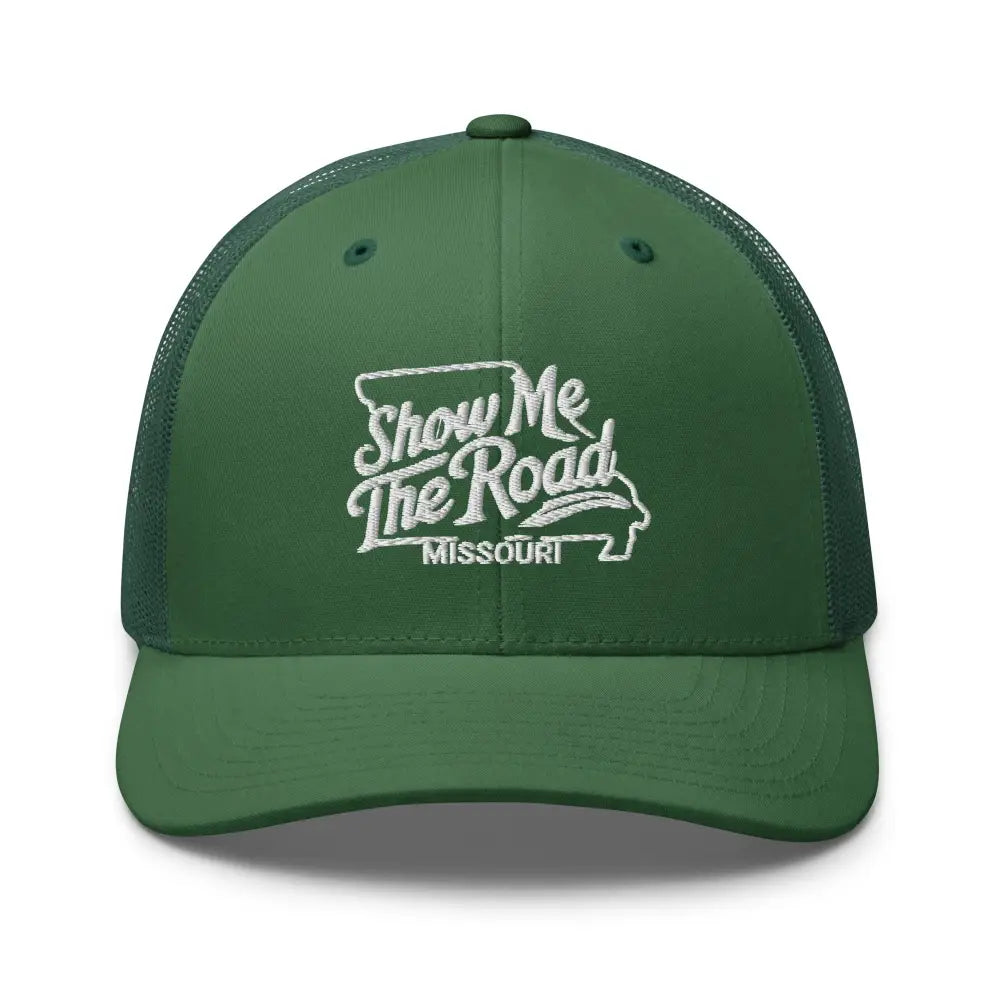 Missouri trucker cap with embroidered corduroy state outline design