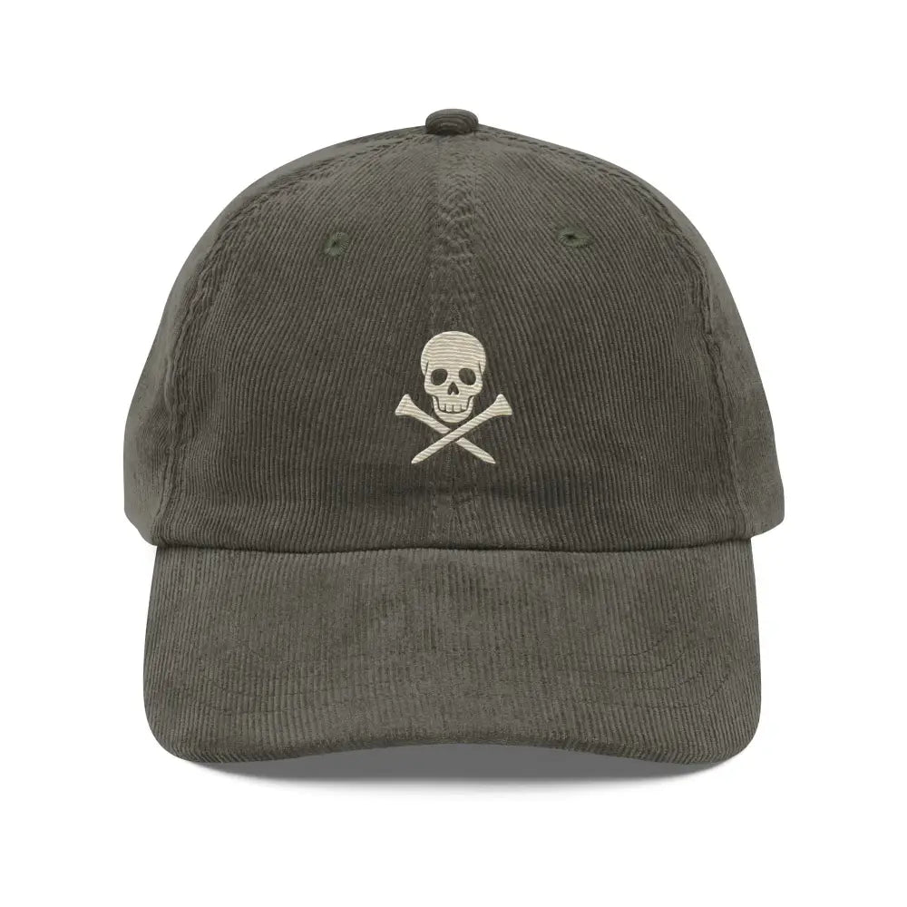 Trini Skies embroidered corduroy dad hat with skull and crossed golf tees
