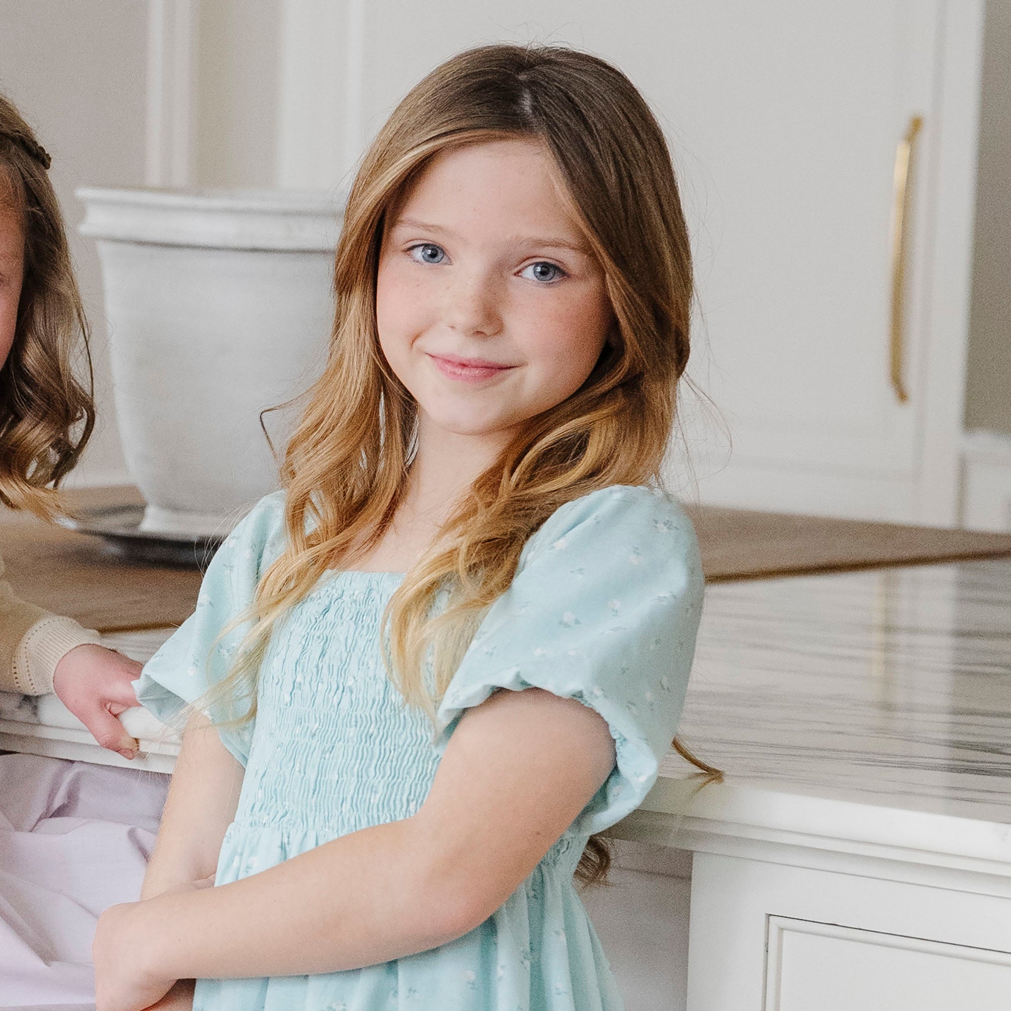 Smocked Bubble Sleeve Dress – Girls Organic Cotton Party Dress - Triniskies