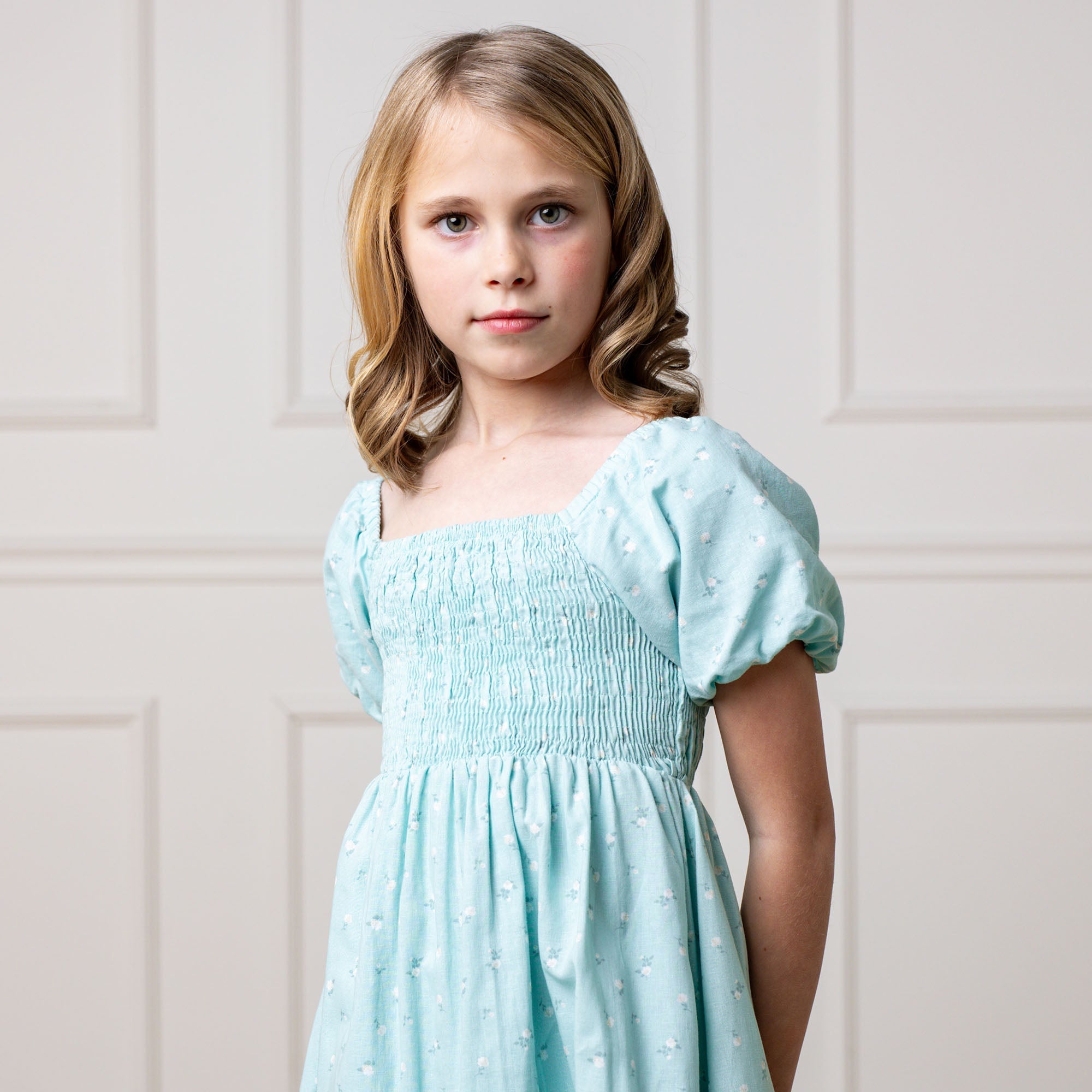 Smocked Bubble Sleeve Dress – Girls Organic Cotton Party Dress - Triniskies