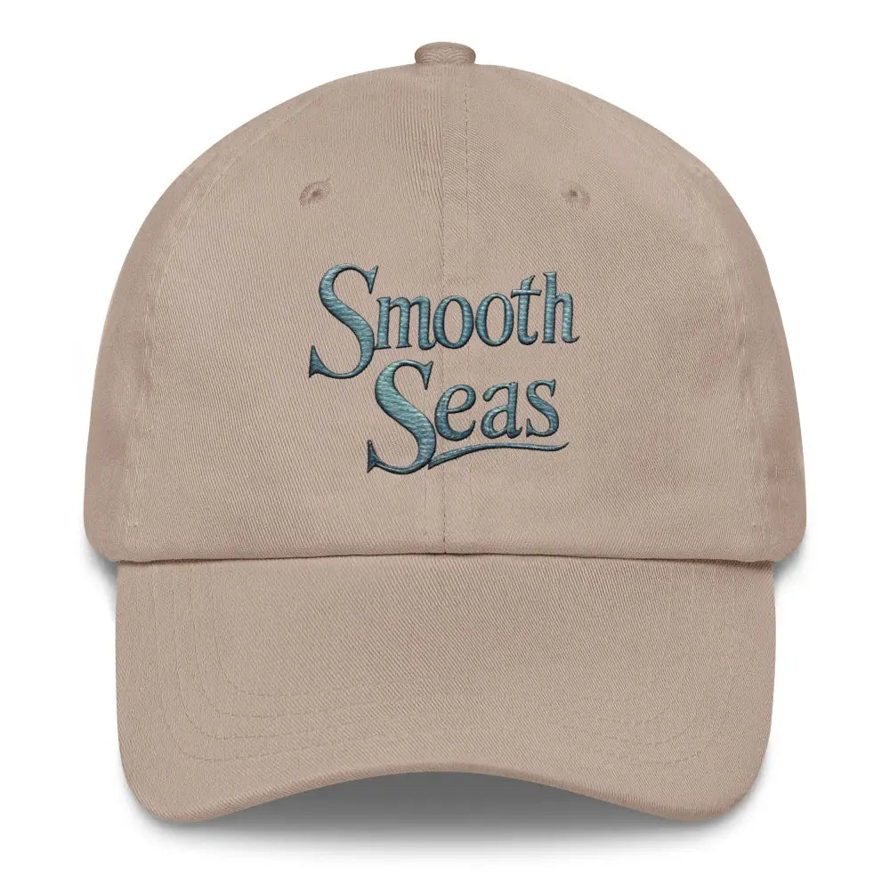 Light brown embroidered dad hat in chino cotton twill with Smooth Seas