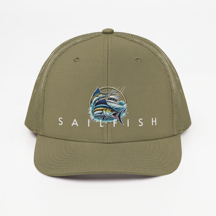 Sailfish Embroidered Offshore  Fishing Hat-Trucker Cap