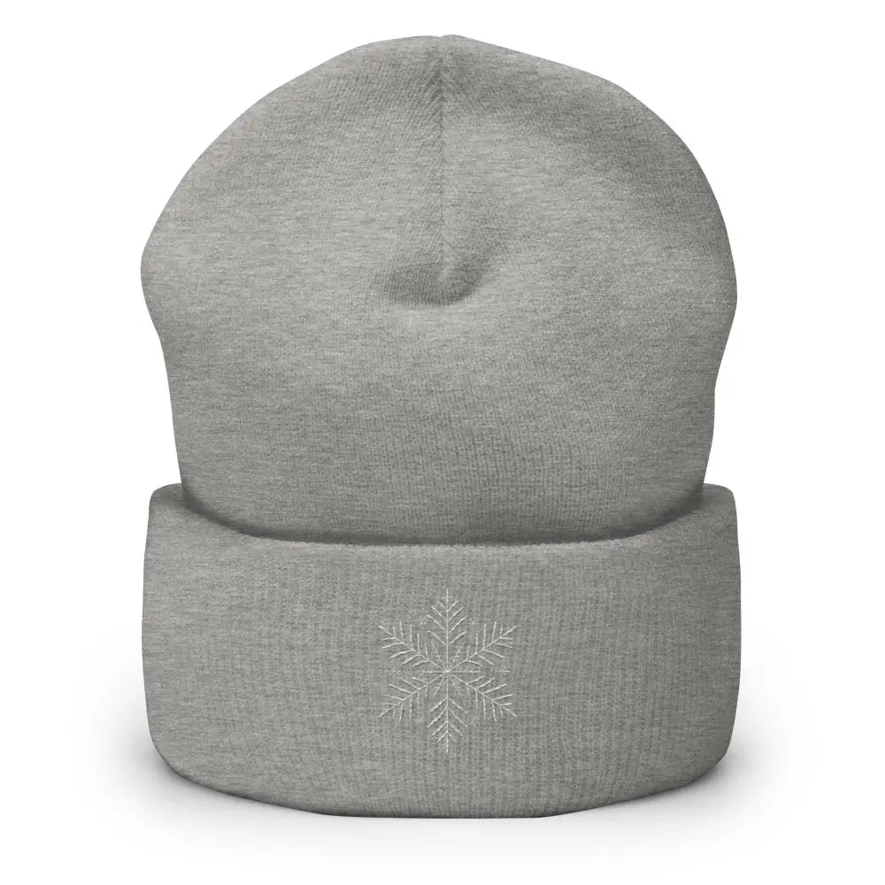 Heather grey turbo acrylic beanie with embroidered snowflake