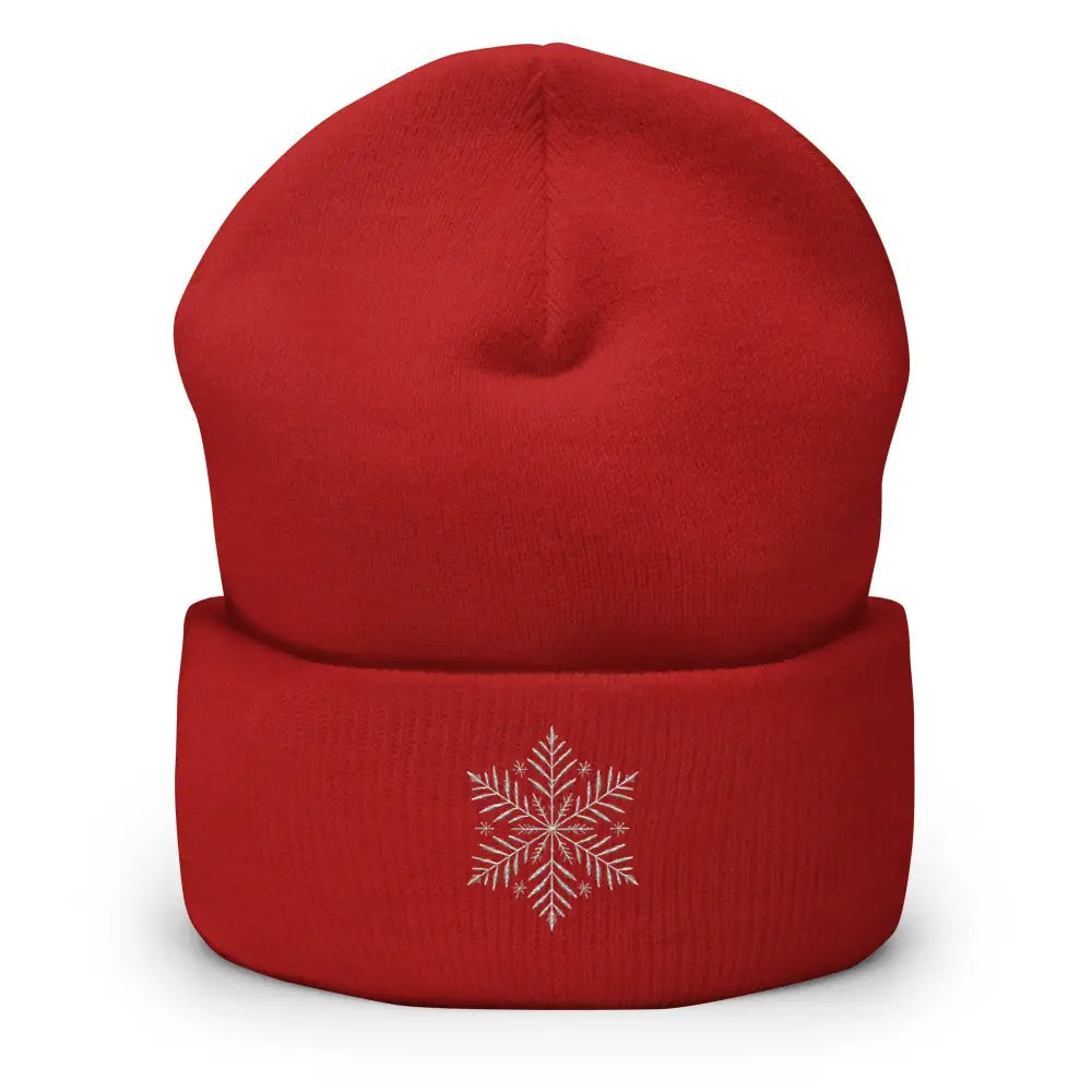 Red Snowflake Embroidered Beanie in Turbo Acrylic