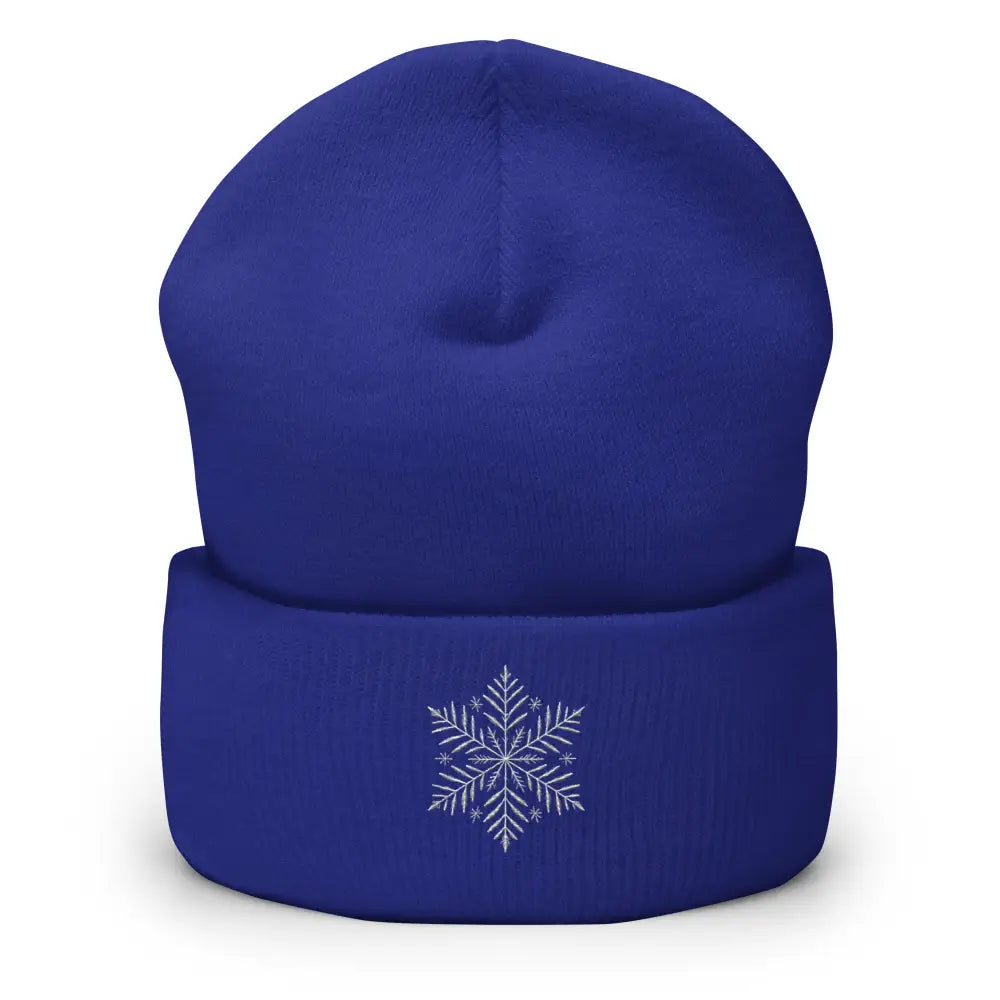 Royal blue turbo acrylic beanie with silver snowflake embroidery