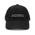Black Shrimp Fried This Rice Embroidered Corduroy Cap by Trini Skies