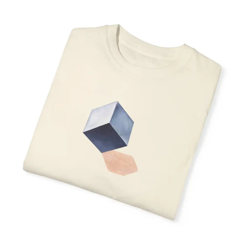 Cream-colored Comfort Colors long-sleeve tee with blue cube graphic