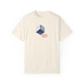 Cream-colored Comfort Colors tee with blue cube graphic