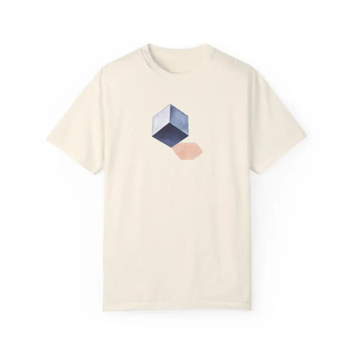 Cream-colored Comfort Colors tee with blue cube graphic