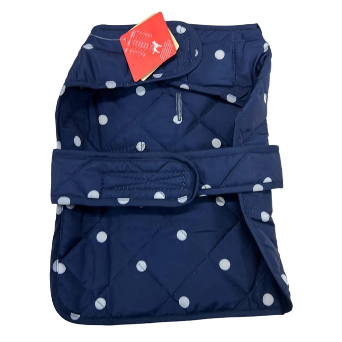 St. John’s pet Large / Blue St. Johns Bark Dog Jacket * Quilted Vest, Navy Blue Polka Dot, Size Large