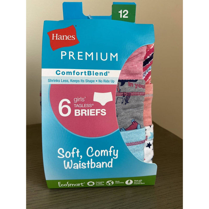 Lot of 2 - Hanes Premium 6 ComfortBlend Girls’ Tagless Briefs ~ Size 12 ~ UW10