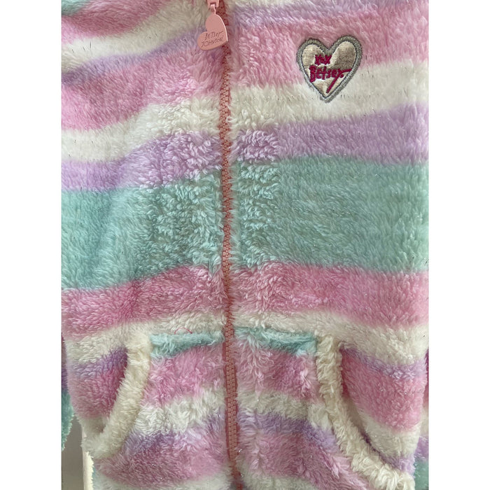 "Betsey Johnson® Kids Pink & Purple Stripe Fuzzy Unicorn Zip-Front Hoodie" K20 *