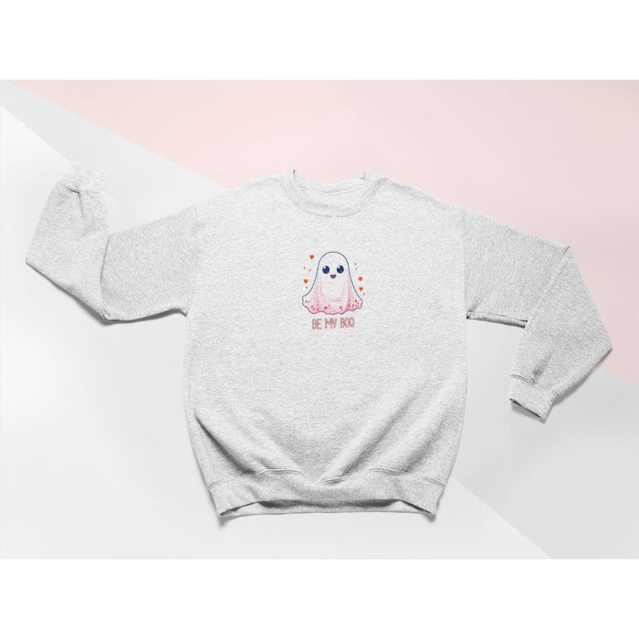 Valentine Be My Boo Adorable Ghostly Graphic Long Sleeve Crewneck Sweatshirt
