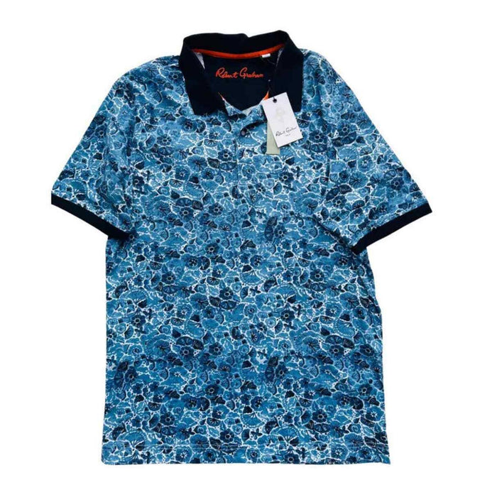 Robert Graham Amaro Floral Golf Polo Shirt Blue SZ M