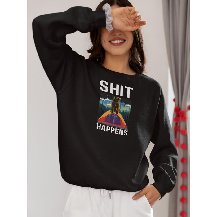 Things Happen Bear on Top of a Tent Graphic Long Sleeve Crewneck Sweatshirt