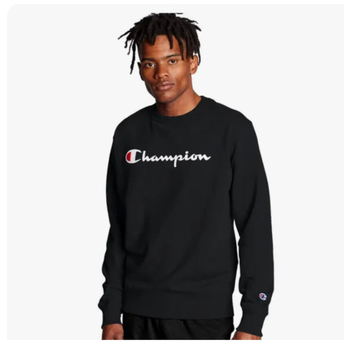 "Champion Powerblend Crew Sweatshirt, Black, Men's Size Large MSS36"