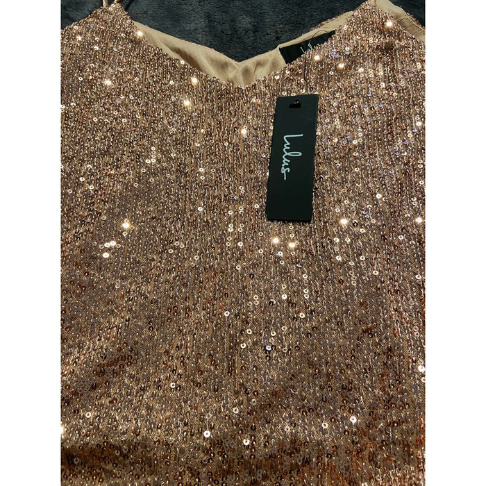 Lulus Sparkling Glimpse Rose Gold Sequin Cami Top SZ XS - Party-Ready Glam WTS03