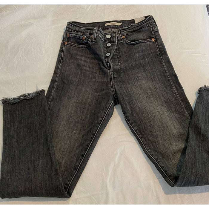 Levis Wedgie Skinny Jeans Womens 27 Black Fray Hem Button Fly Stretch Denim WJ14