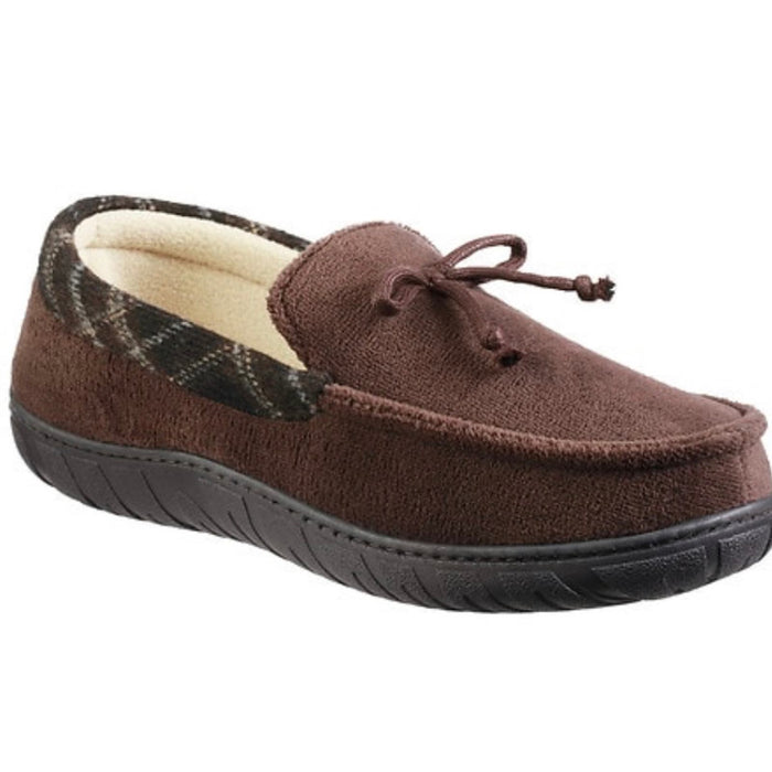 Totes Men's Brown Moccasin Slide-On Slippers - Size 9-10