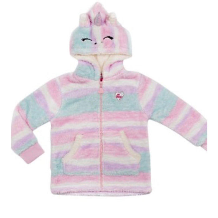 "Betsey Johnson® Kids Pink & Purple Stripe Fuzzy Unicorn Zip-Front Hoodie" K20 *