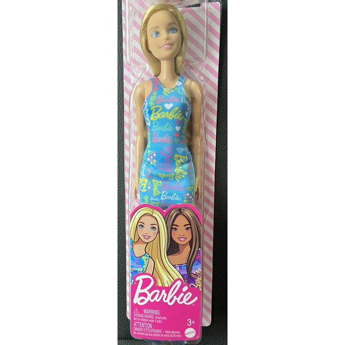 Barbie Doll in Blue Barbie Logo Print . Toy NEW in Box!