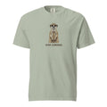Sage green meerkat graphic tee with Stay Curious slogan
