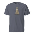 Charcoal gray Stay Curious meerkat graphic tee with short sleeves