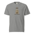 Gray meerkat graphic tee with Stay Curious text on Comfort Colors shirt