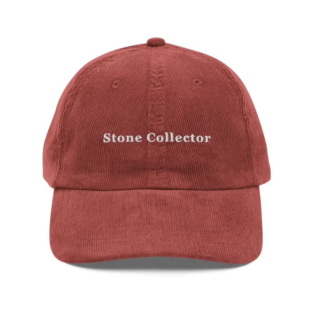 Stone Collector Embroidered Vintage Corduroy Cap in Reddish-Brown