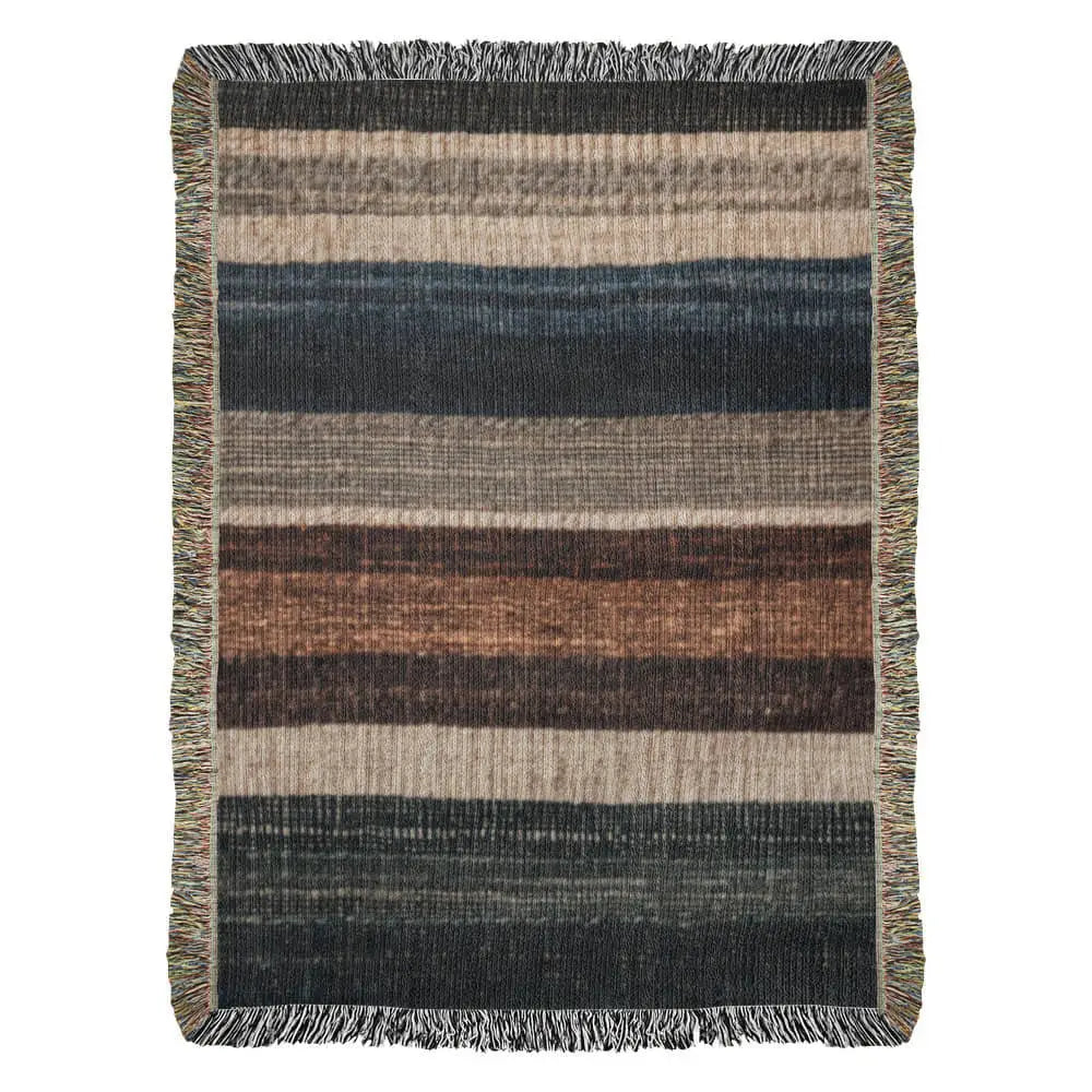Striped woven blanket in neutral lodge-inspired cotton tapestry