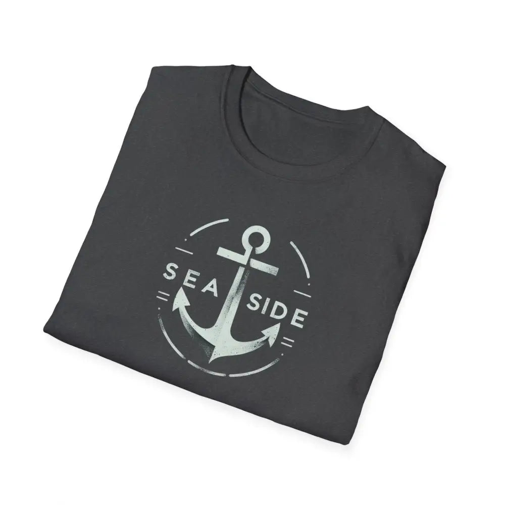 Nautical seaside anchor graphic on unisex soft-style dark gray t-shirt