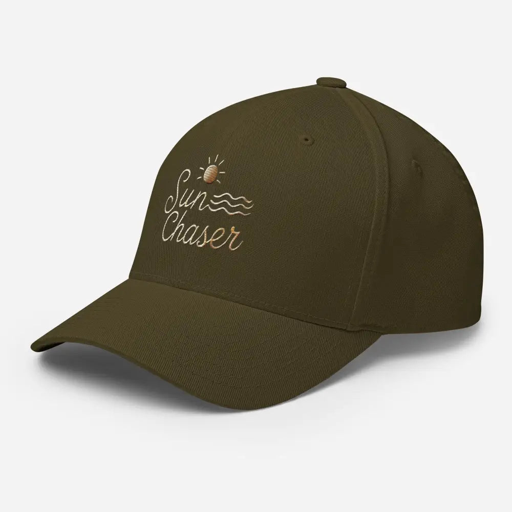 Trini Skies olive green embroidered corduroy cap with Sun Chaser