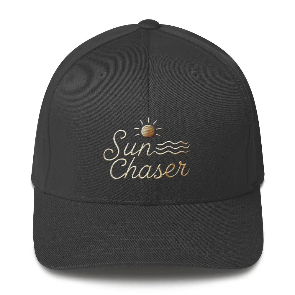 Dark gray embroidered corduroy cap with Sun Chaser design