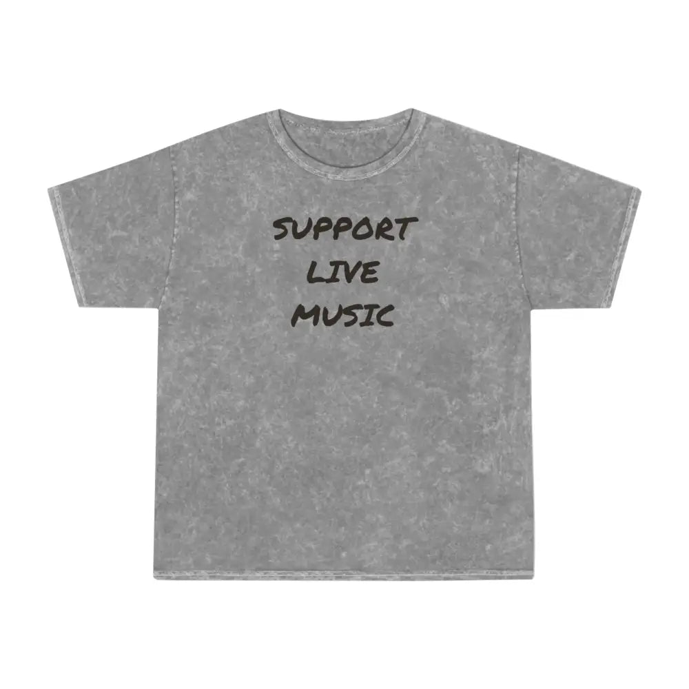 Stone-washed gray Trini Skies tee supporting live music and underground music scene