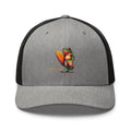 Charcoal black Trini Skies surfing frog embroidered trucker hat – adjustable mesh back cap