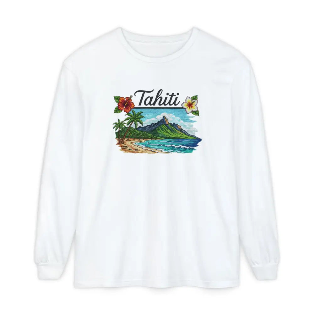 Tahiti Comfort Colors long sleeve tropical graphic shirt with beach design