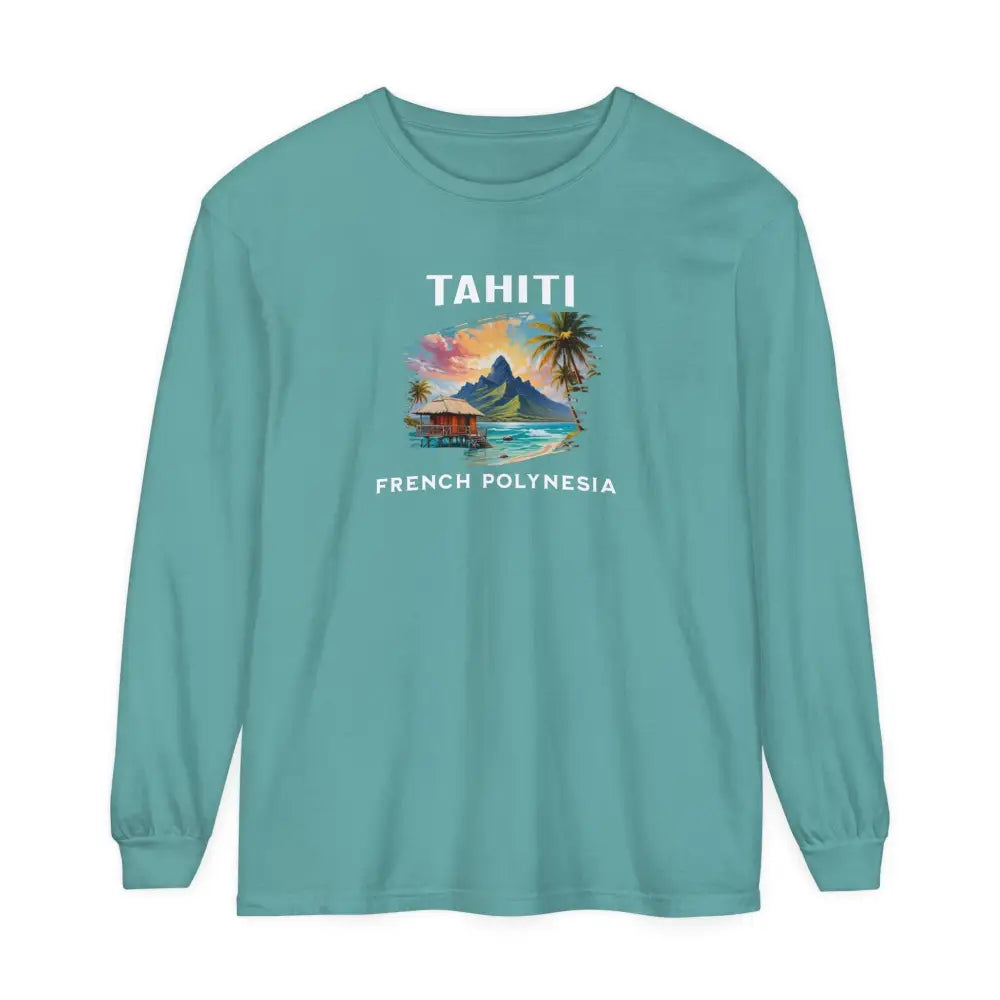 Teal Tahiti French Polynesia long sleeve graphic t-shirt – Polynesian island travel tee