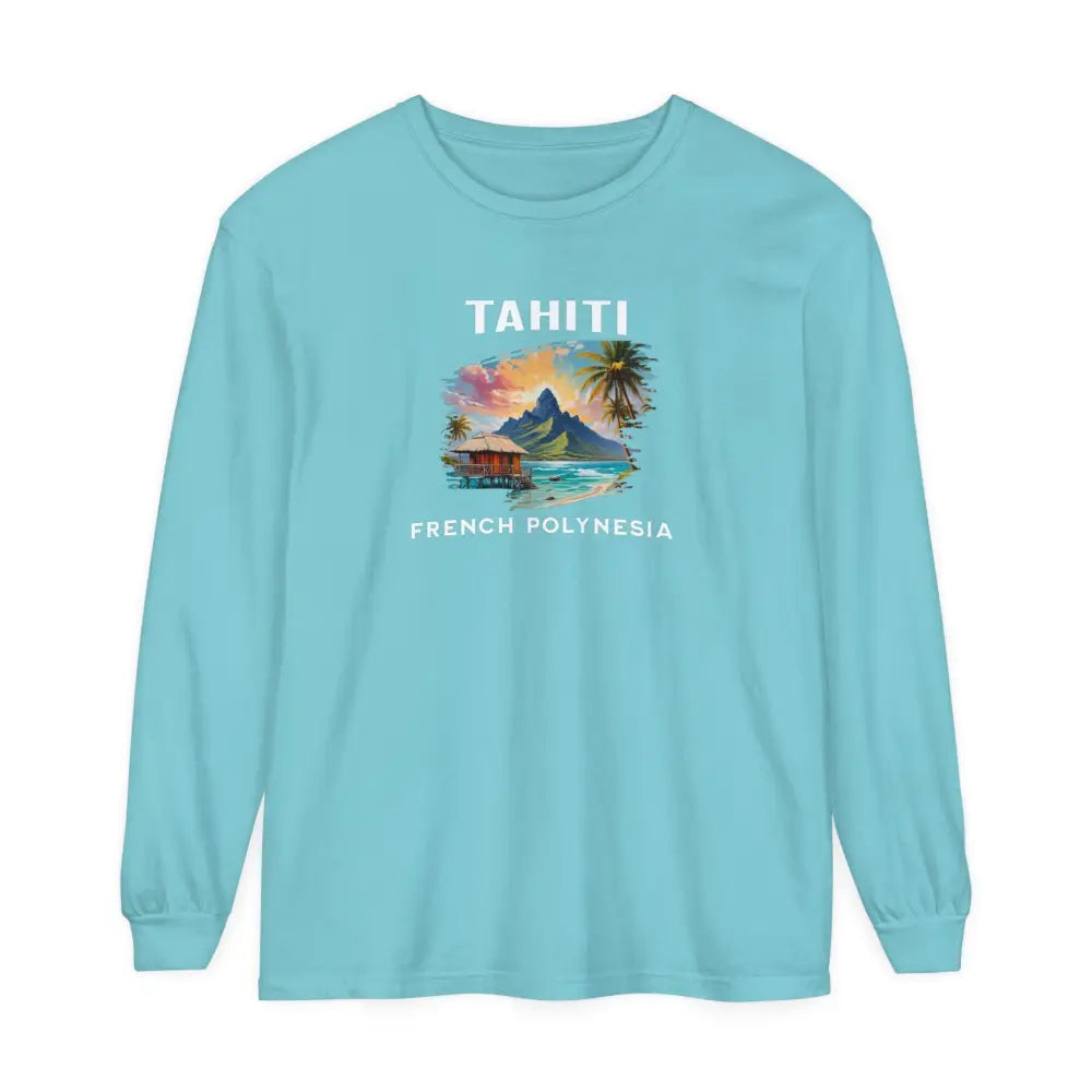 Blue Jean Tahiti French Polynesia long sleeve graphic tee – tropical island beach travel shirt