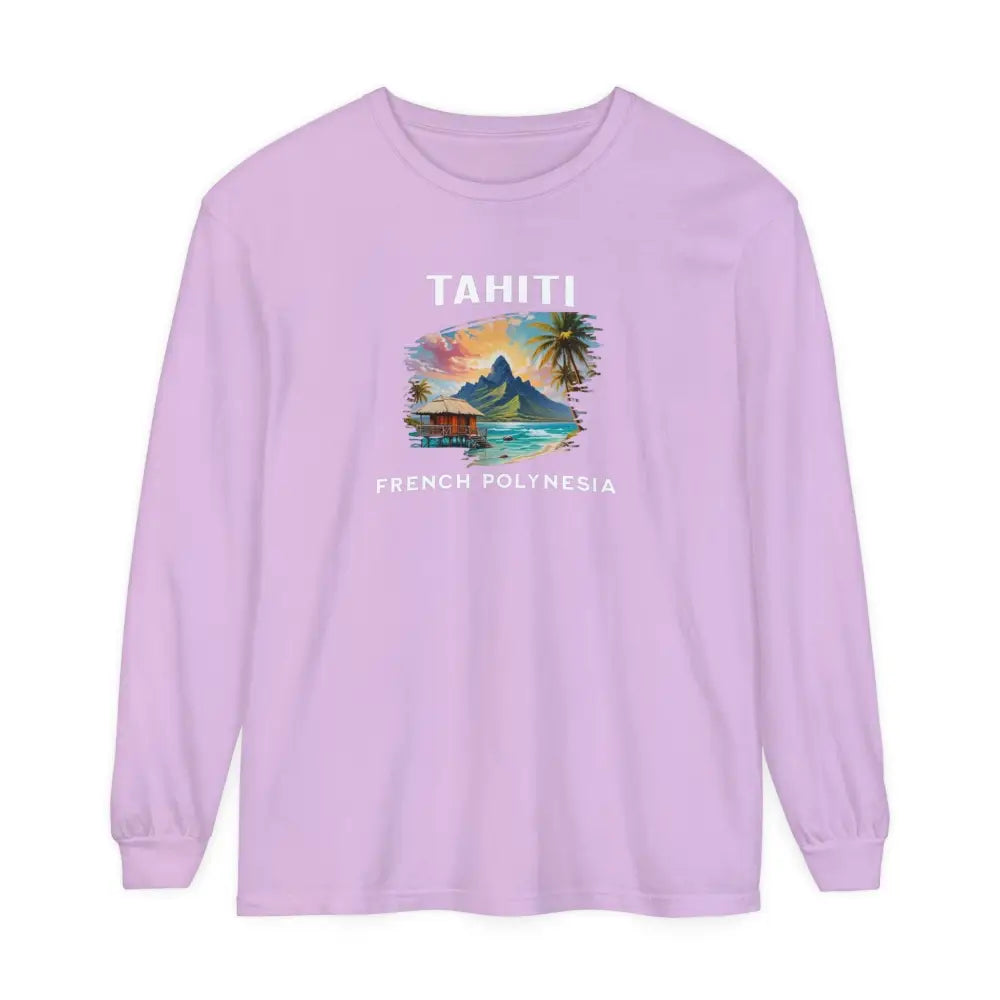 Orchid Tahiti French Polynesia long sleeve tee – colorful tropical vacation graphic shirt