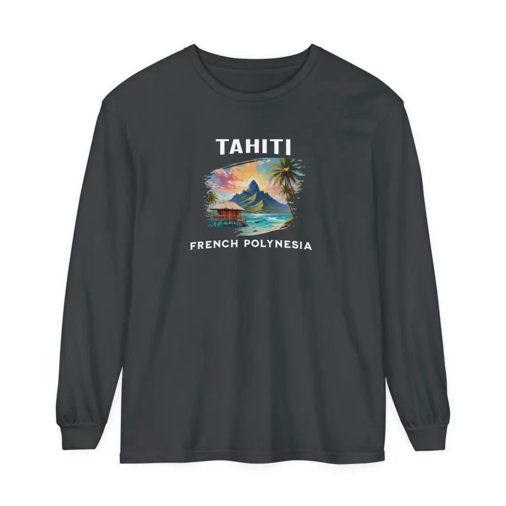Graphite Tahiti French Polynesia long sleeve travel tee – tropical island graphic shirt