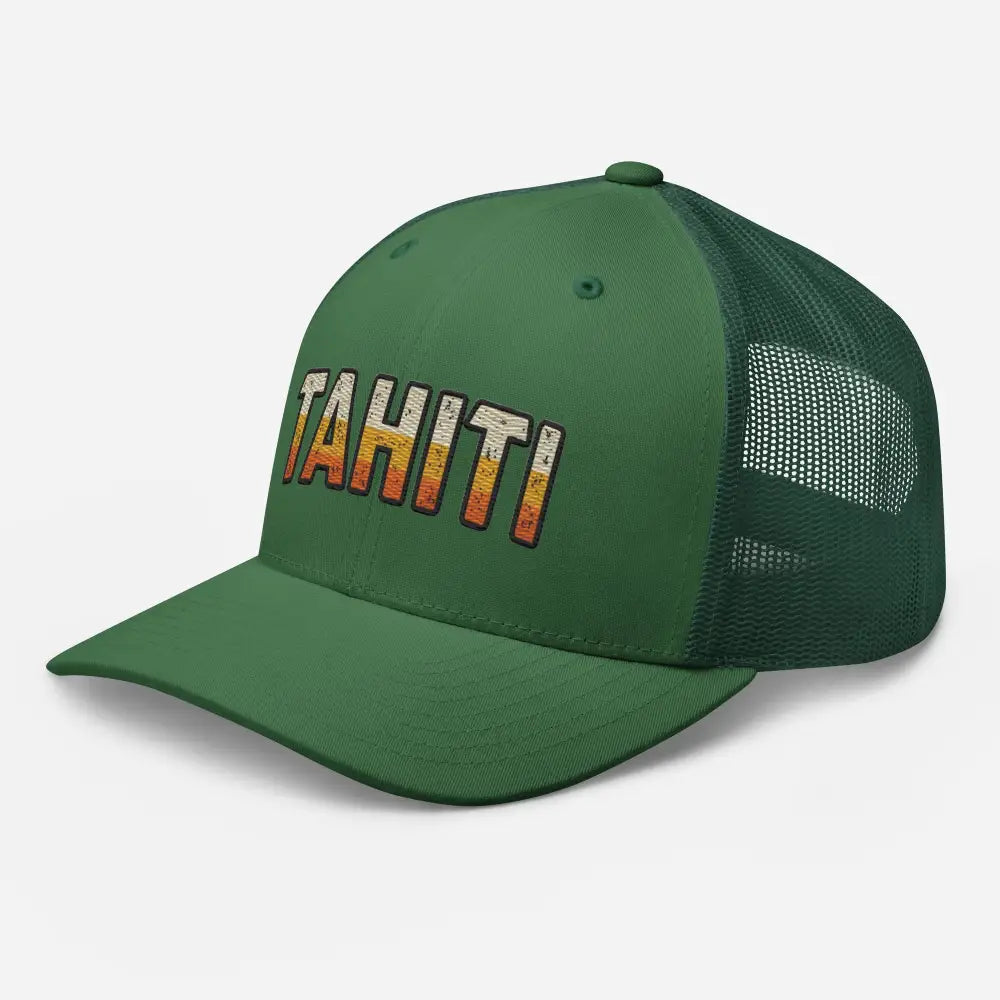 Tahiti Trucker Hat with Retro Sunset Gradient Embroidery