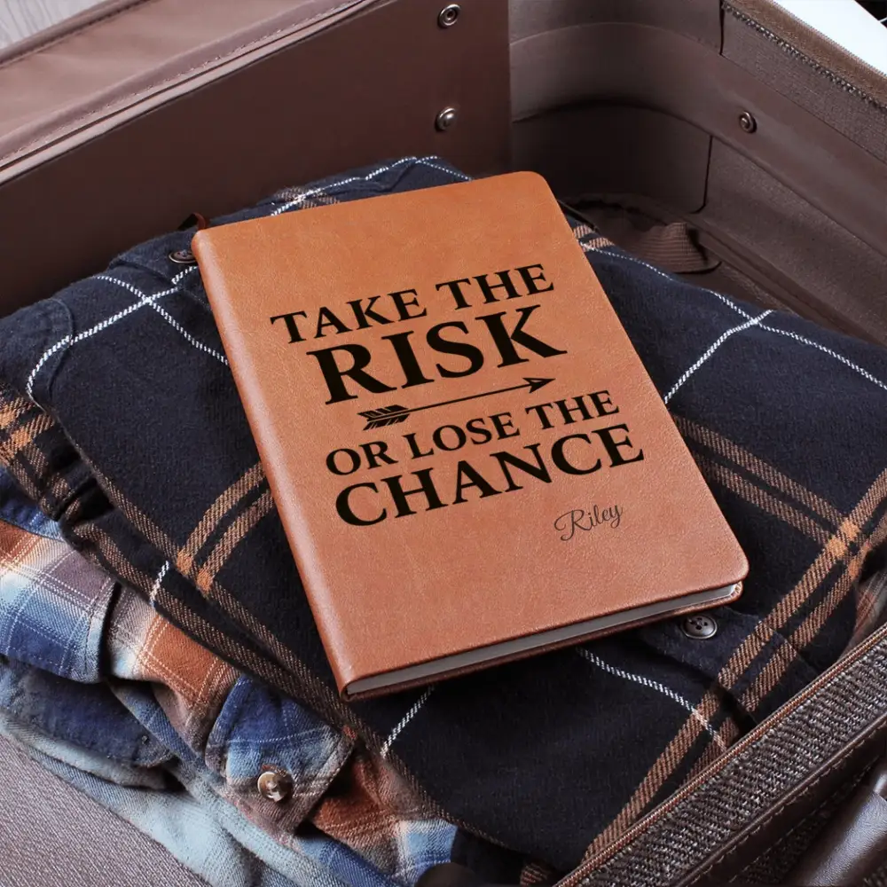 Brown custom vegan leather bold decision notebook with quote
