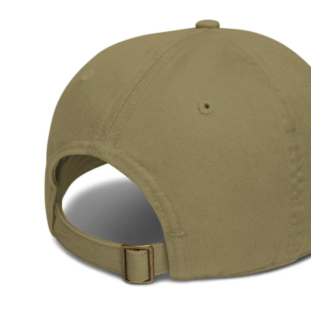 Trini Skies embroidered organic cotton dad hat in khaki green