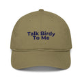 Trini Skies embroidered organic cotton dad hat with Talk Birdy To Me