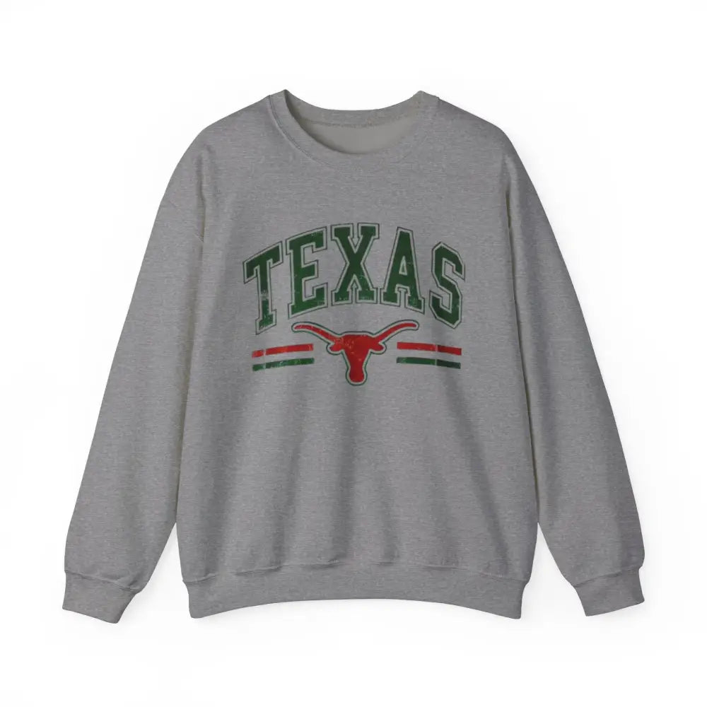 Texas Pride gray long-sleeve sweatshirt with longhorn graphic