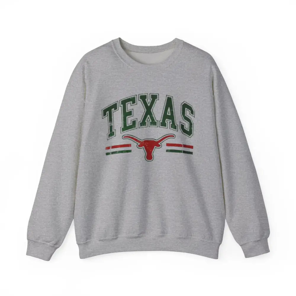 Texas Pride gray long-sleeve sweatshirt with longhorn logo