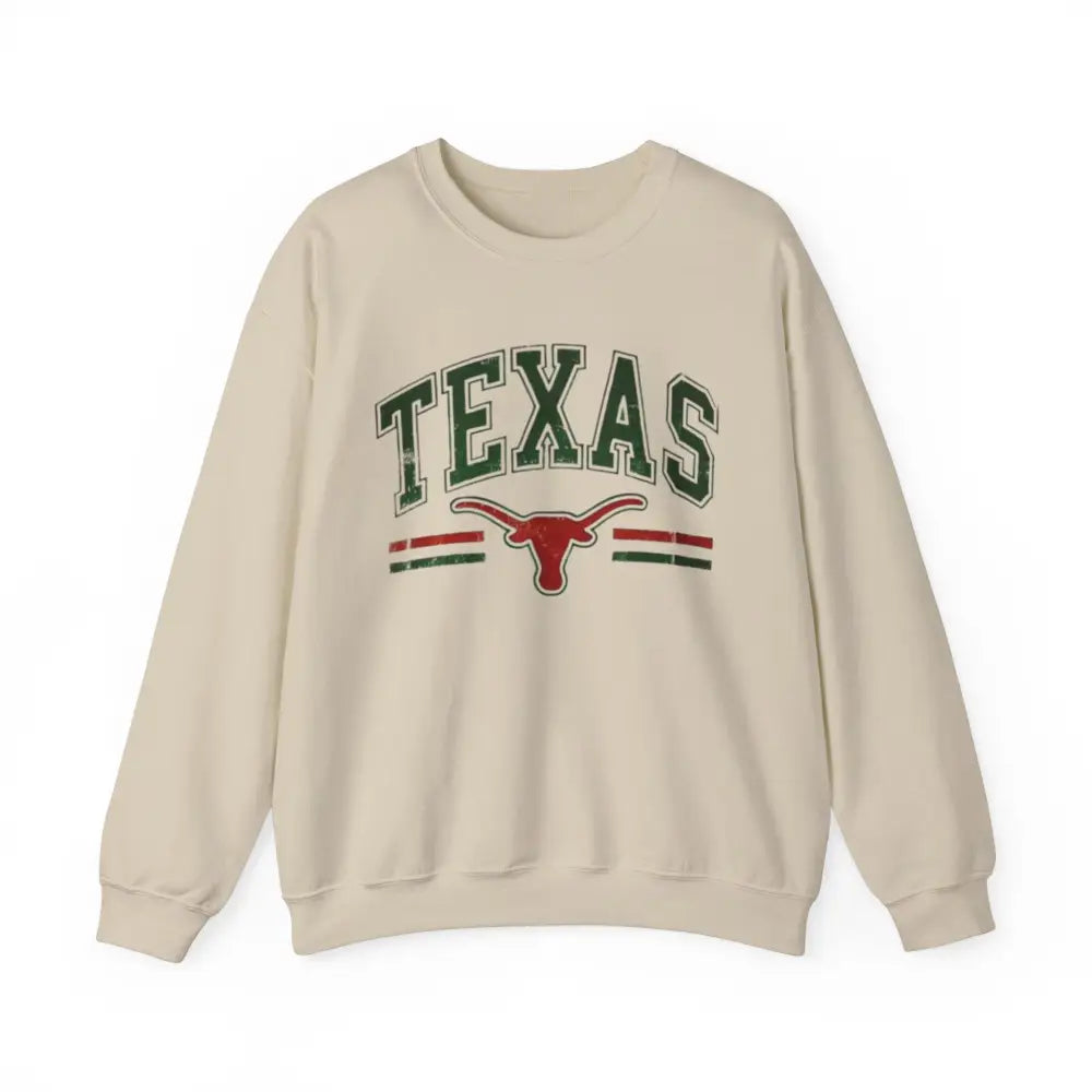 Texas Pride beige long-sleeved sweatshirt with TEXAS longhorn logo