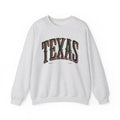 Texas Spirit white crewneck sweatshirt with green TEXAS graphic